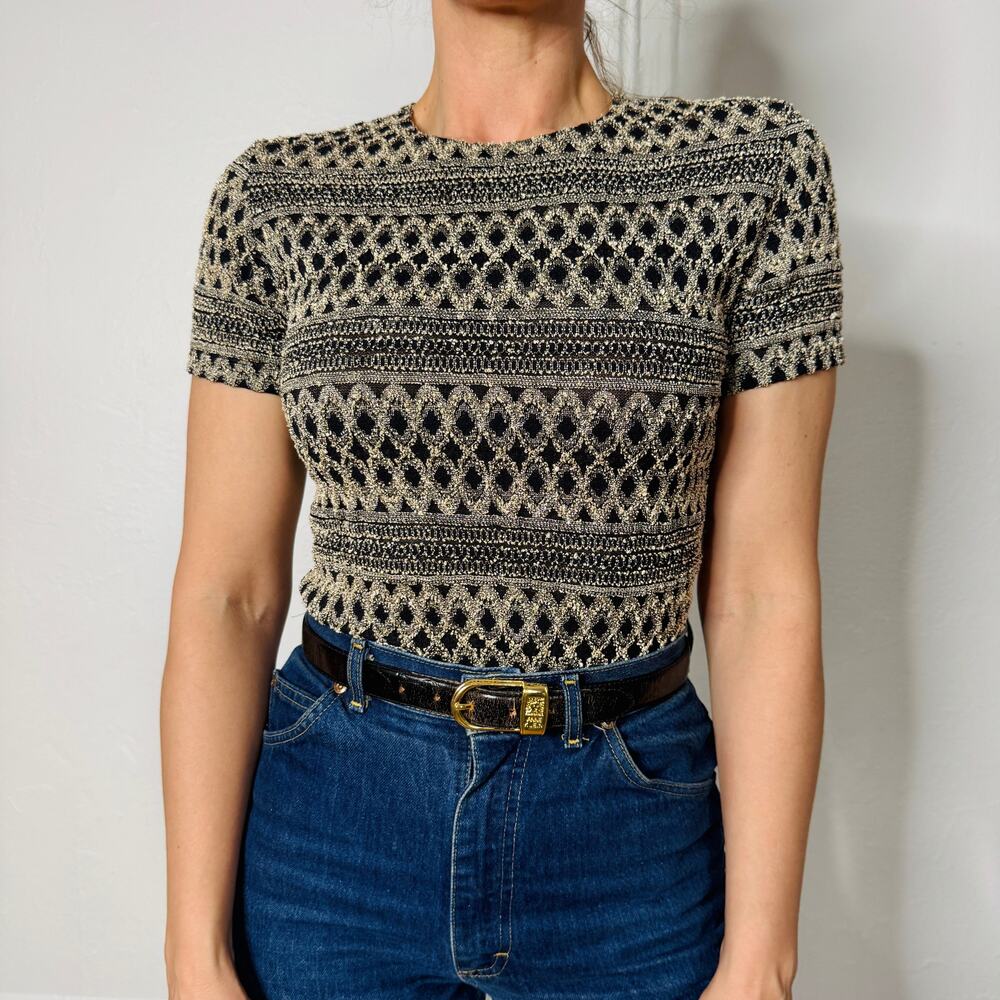 90s Jaipur Black Cream Textured Top Size M